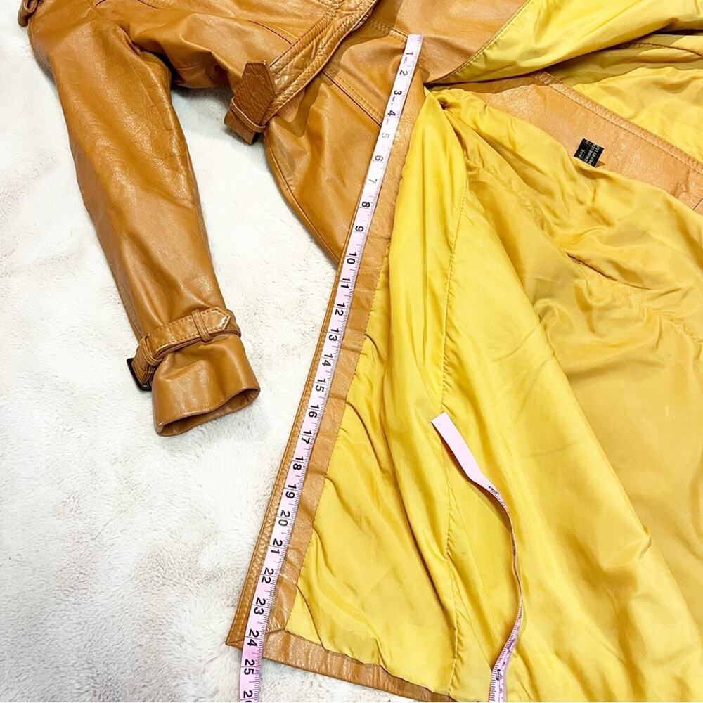 VINTAGE 1970s Jet Set of California Tan Cowhide Leather Trench Coat Belted - Picture 13 of 16